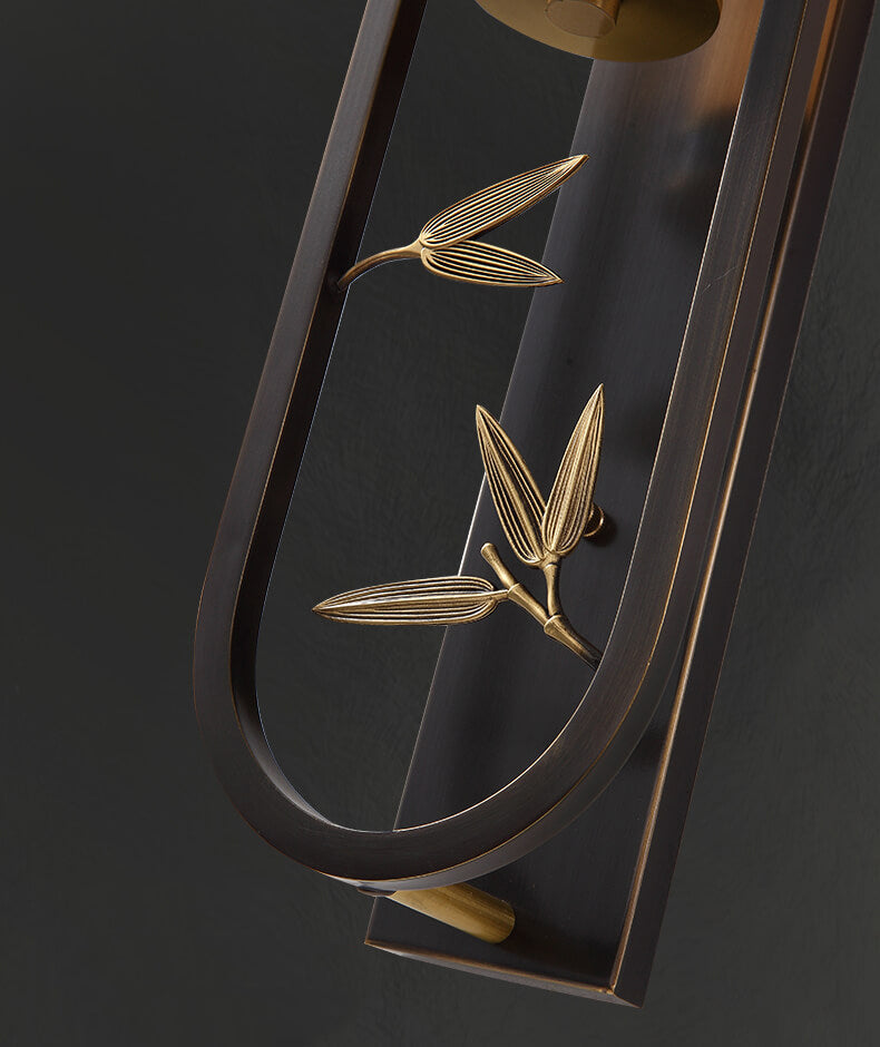 Chinese Rectangular Copper Marble LED Wall Sconce Lamp