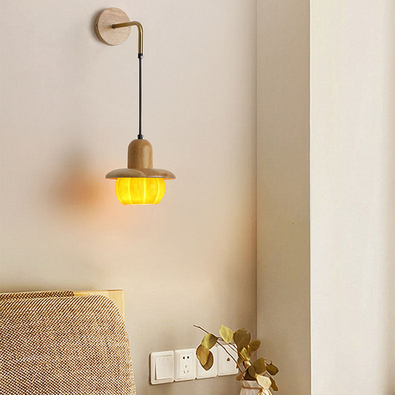 Japanese Frame Resin Pumpkin Shade 1-Light Wall Sconce Lamp