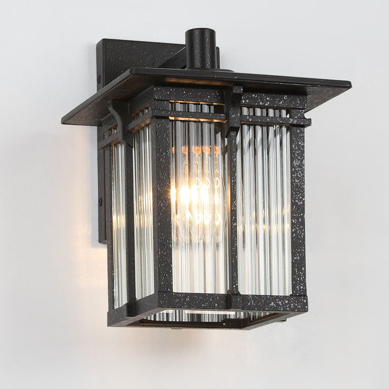 Aluminum Frame Ribbed Glass Shade 1-Light Wall Sconce Lamp