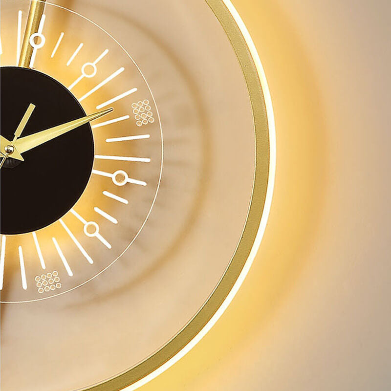 Creative Gold Finish Frame Clock Shape LED Wall Sconce Lamp