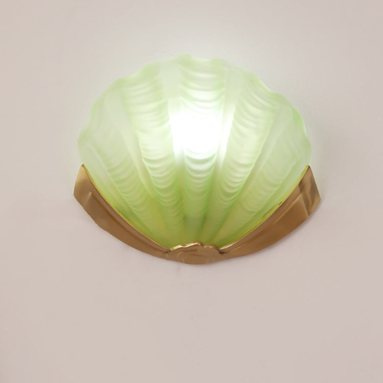 Modern Art Deco Shell Brass Glass 1-Light Wall Sconce Lamp