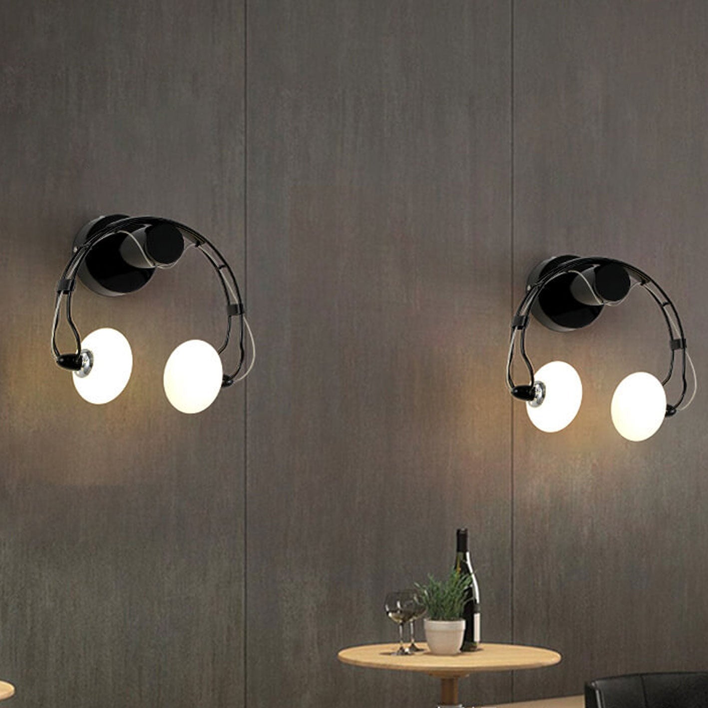 Glass Creative Headphone Design 2-Light Wall Sconce Lamp
