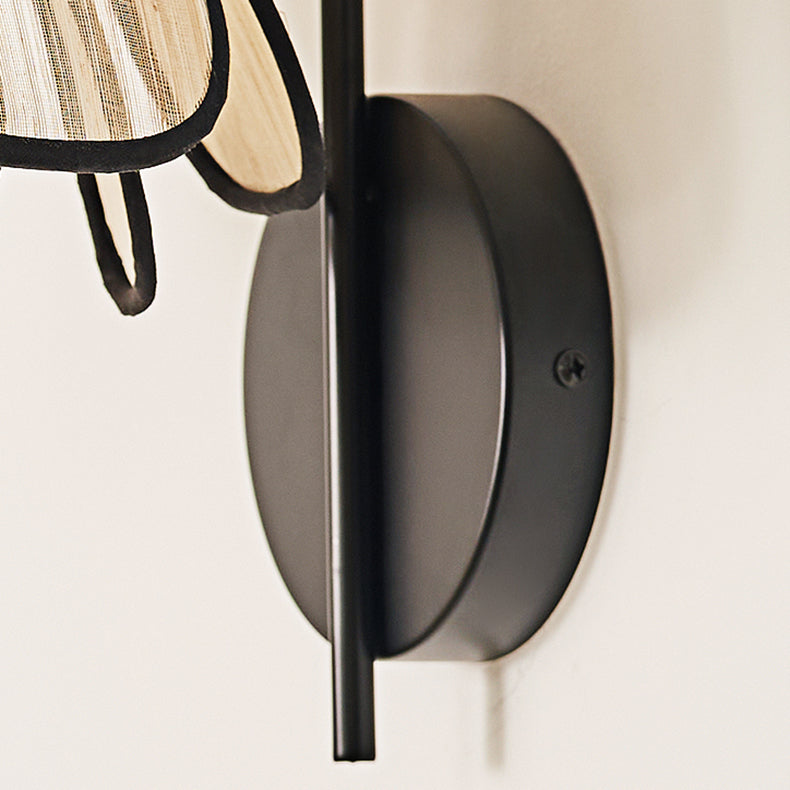 Japanese Shaped Iron Plant Fiber 1-Light Wall Sconce Lamp