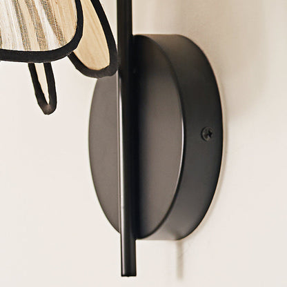 Japanese Shaped Iron Plant Fiber 1-Light Wall Sconce Lamp