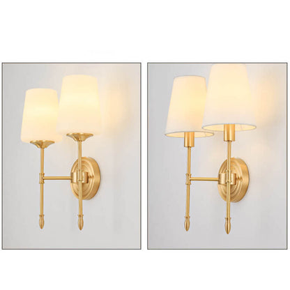 Brass Fabric Glass Straight Arm 1/2 Light Wall Sconce Lamp