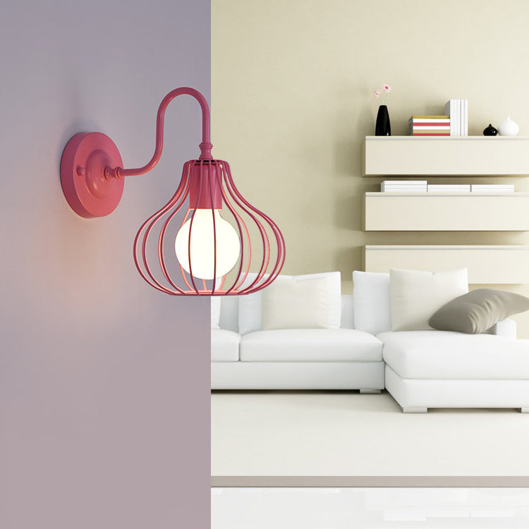 Iron Frame Pumpkin Shape 1-Light Wall Sconce Lamp
