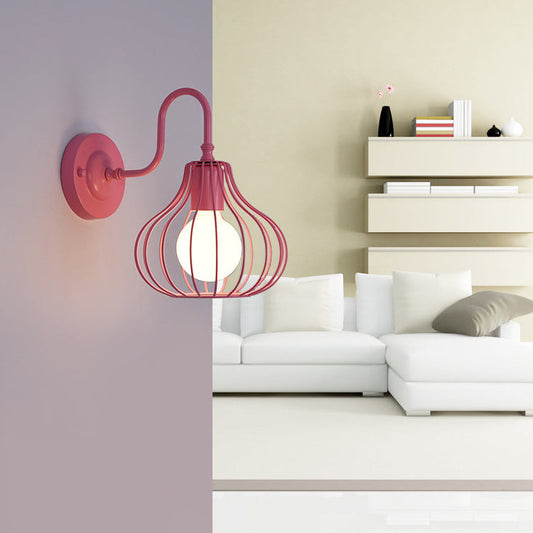 Iron Frame Pumpkin Shape 1-Light Wall Sconce Lamp