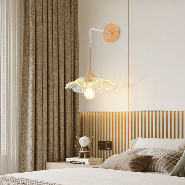 Chinese Lotus Leaf Flower Walnut 1-Light Wall Sconce Lamp