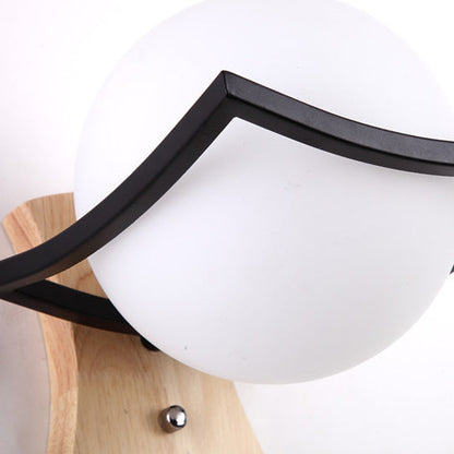 Minimalist Spherical Wood Glass 1-Light Wall Sconce Lamp