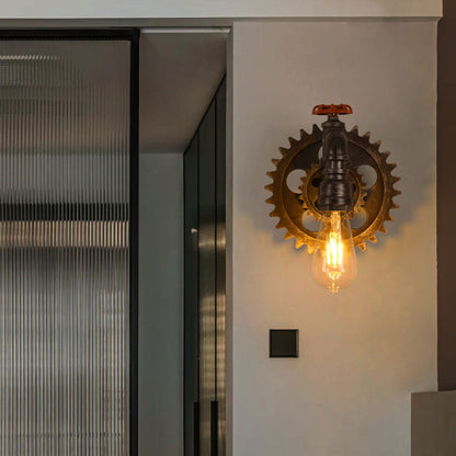 Gear-shaped Wrought Iron 1/2-Light Wall Sconce Lamp