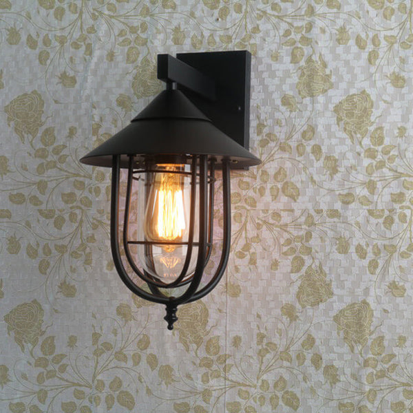 Iron Lantern Indoor Outdoor 1-Light Wall Sconce Lamp