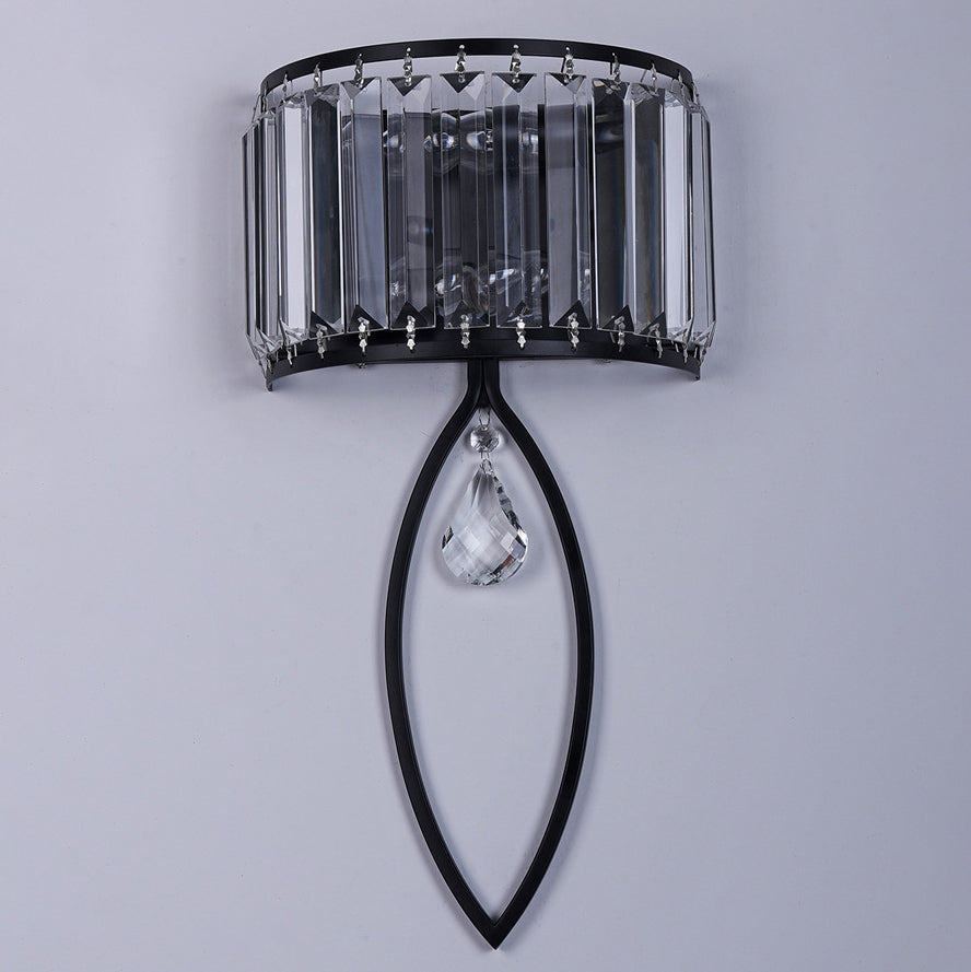 Half Round Oval Iron Crystal 2-Light Wall Sconce Lamp