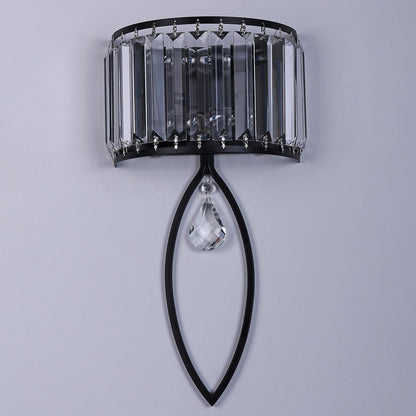 Half Round Oval Iron Crystal 2-Light Wall Sconce Lamp
