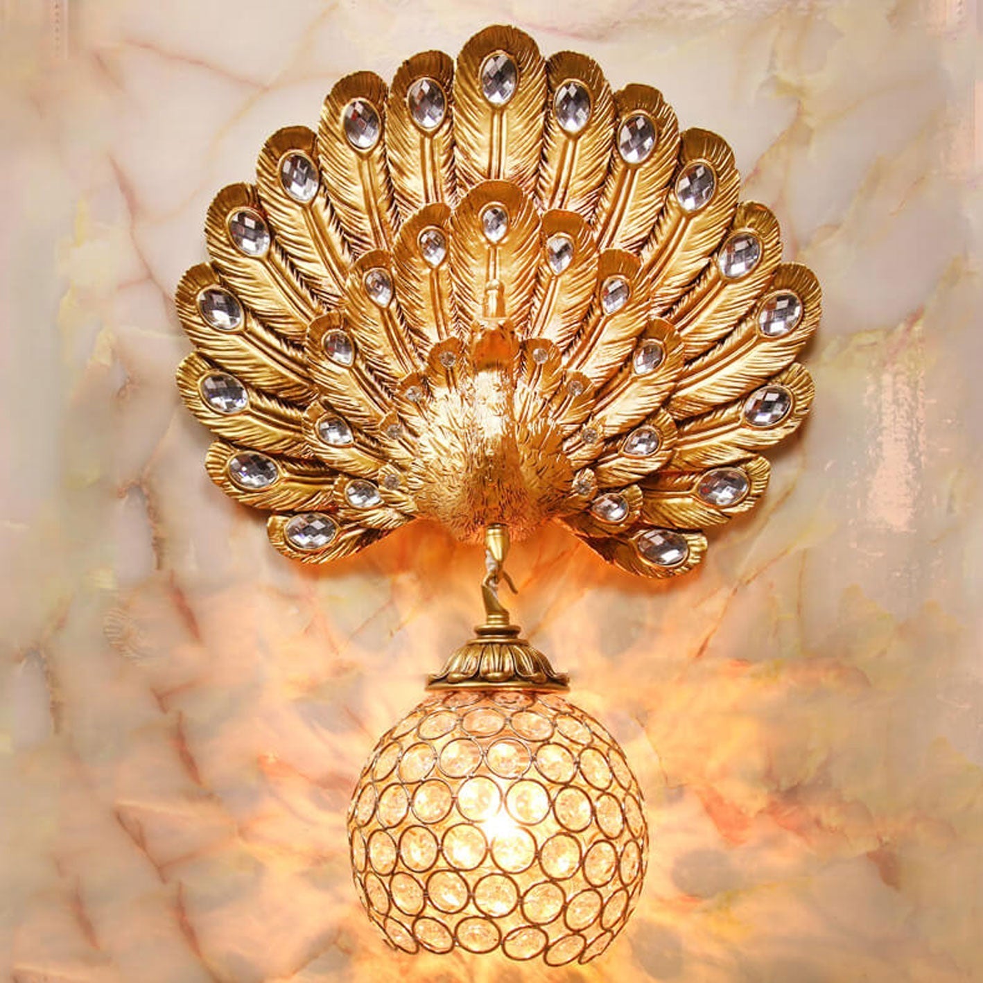 European Crystal Peacock Shape 1-Light Wall Sconce Lamp