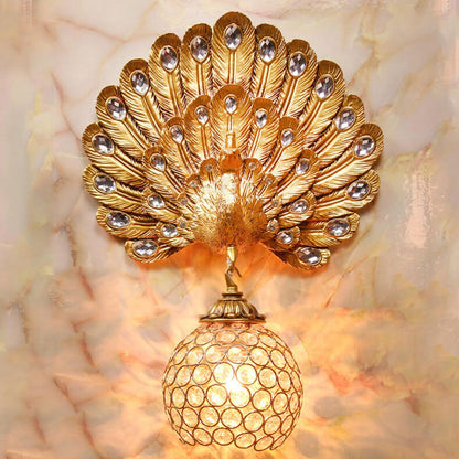 European Crystal Peacock Shape 1-Light Wall Sconce Lamp