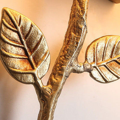 Luxury Copper Branch Leaf Fabric 2-Light Wall Sconce Lamp