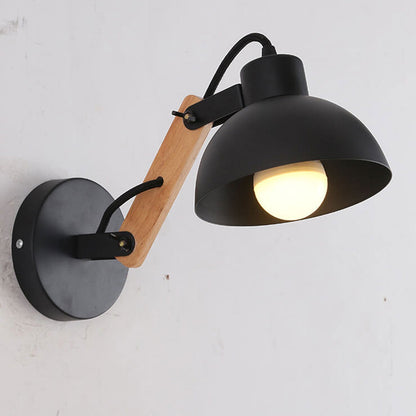 Semicircle Solid Wood Wrought Iron 1-Light Wall Sconce Lamp