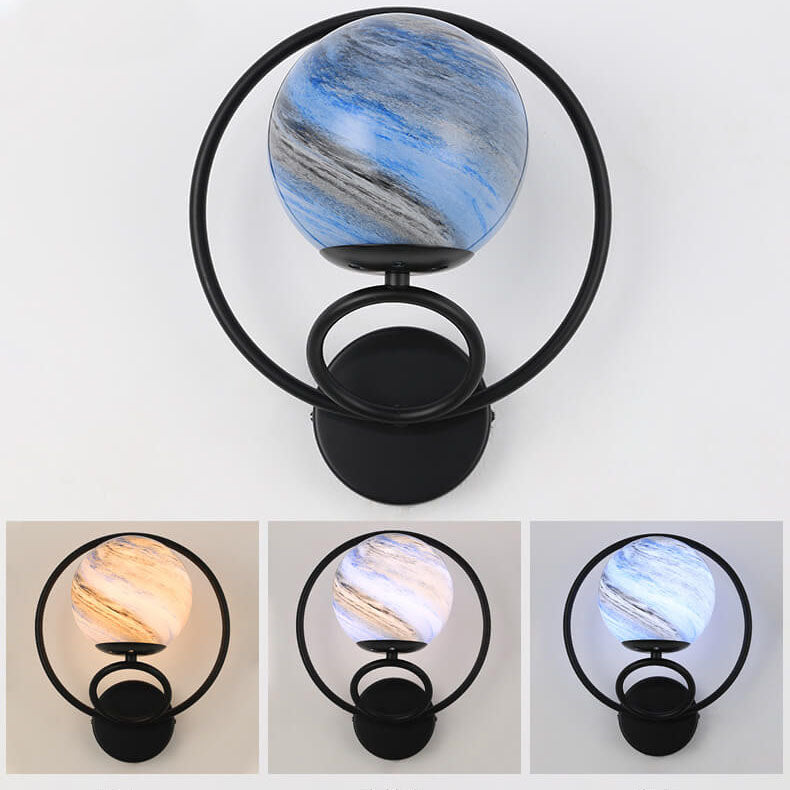 Creative Circle Planet Glass Iron 1-Light Wall Sconce Lamp