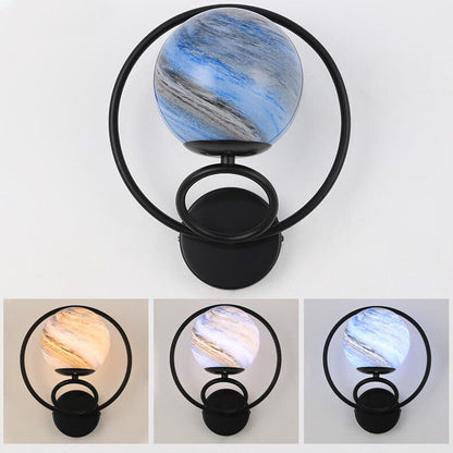 Creative Circle Planet Glass Iron 1-Light Wall Sconce Lamp