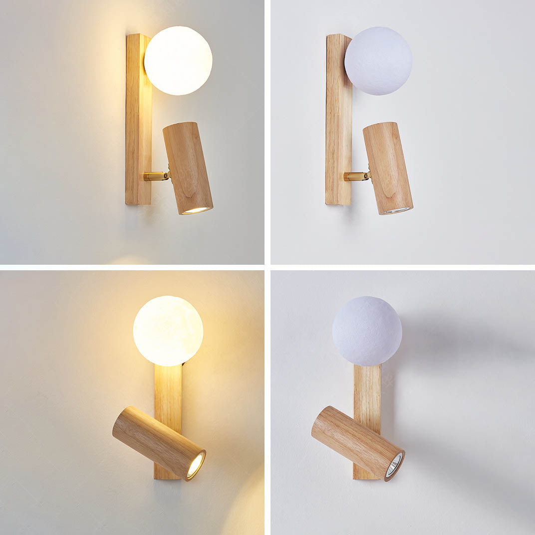 Simplicity Round Ball Rubberwood PE LED Wall Sconce Lamp