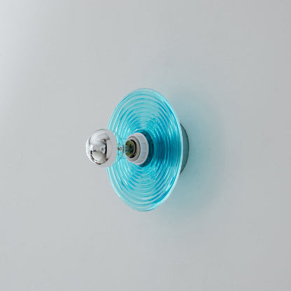 Art Deco Wave Pattern Round Glass 1-Light Wall Sconce Lamp