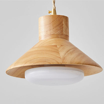 Japanese Conic Rubber Wood 1-Light Wall Sconce Lamp