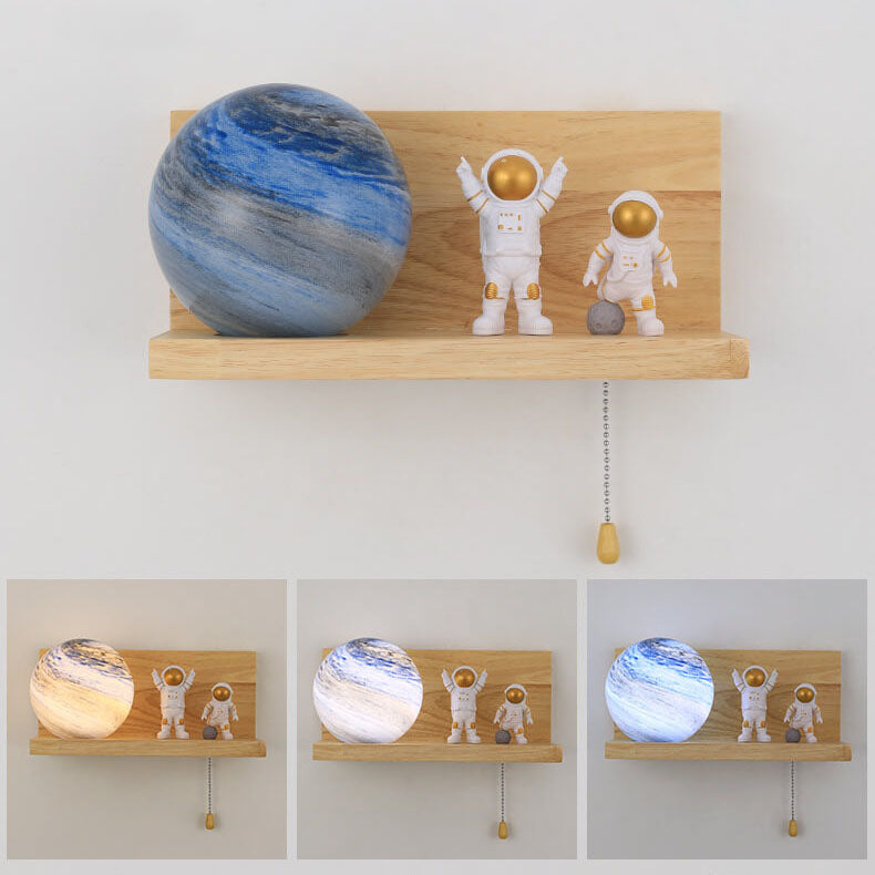 Planet Solid Wood Square Base 1-Light Wall Sconce Lamp