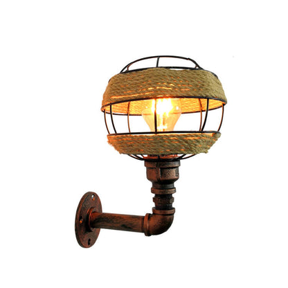 Hemp Rope Weaving Iron Sphere 1-Light Wall Sconce Lamp