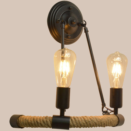 Farmhouse Hemp Rope Half Circle 2-Light Wall Sconce Lamp