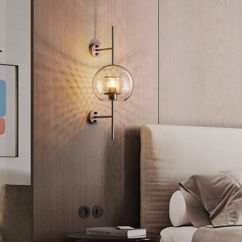 Iron Frame Spherical Glass Shade 1-Light Wall Sconce Lamp