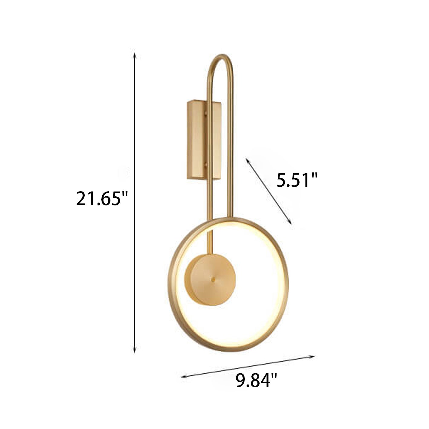 Light Full Copper Circle Curved Arm LED Wall Sconce Lamp