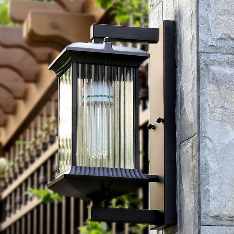 Square Glass 1-Light Outdoor Waterproof Wall Sconce Lamp