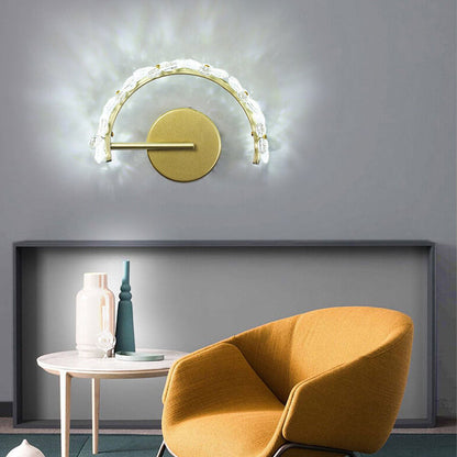 Nordic Gold Crystal Flower Half Circle LED Wall Sconce Lamp