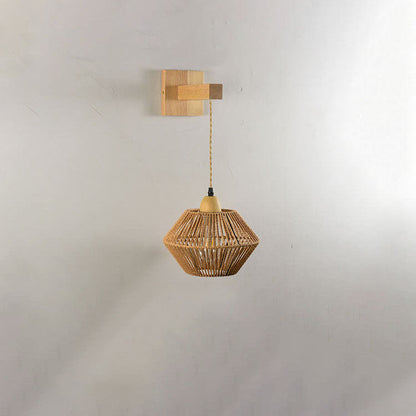 Rope Solid Wood Lantern Cage 1-Light Wall Sconce Lamp
