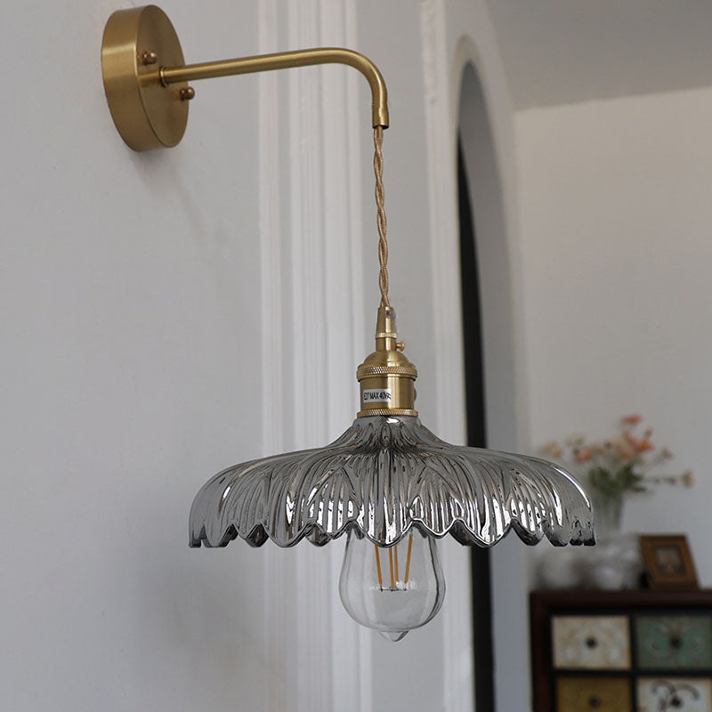 Art Deco Iron Flower Glass Shade 1-Light Wall Sconce Lamp