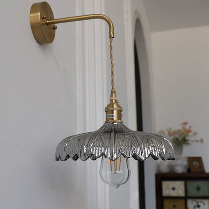 Art Deco Iron Flower Glass Shade 1-Light Wall Sconce Lamp