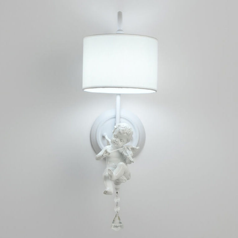 Angel Resin Round Fabric 1-Light Wall Sconce Lamp