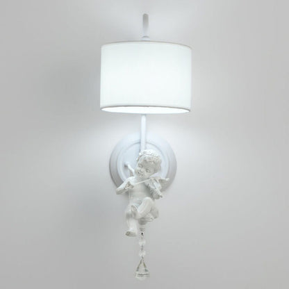Angel Resin Round Fabric 1-Light Wall Sconce Lamp