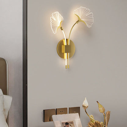 Iron Ginkgo Leaf Acrylic Lampshade LED Wall Sconce Lamp
