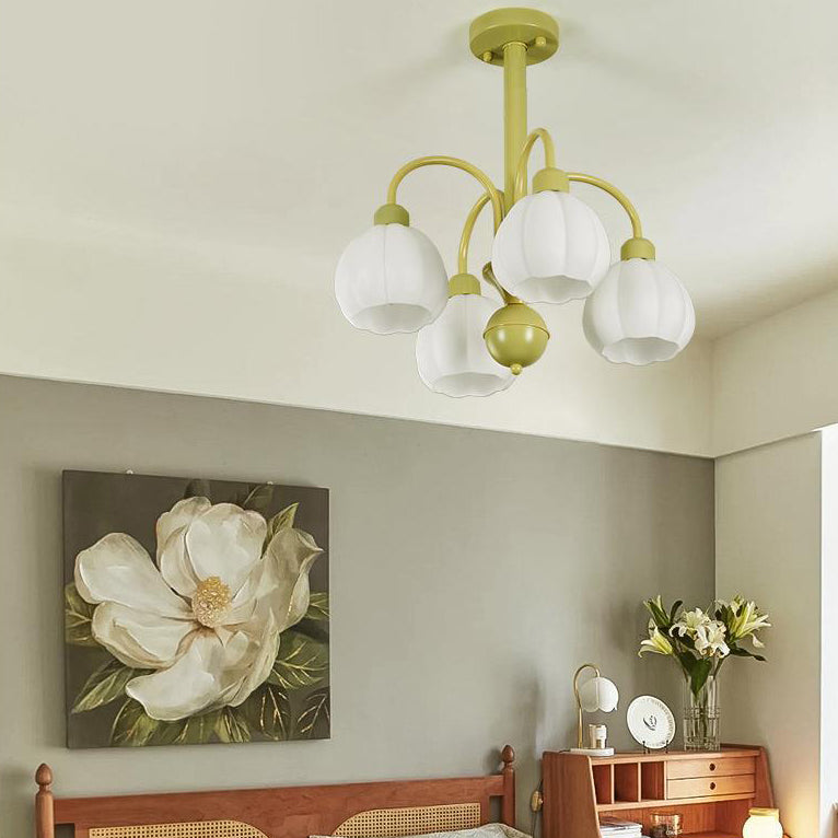 Minimalist Cream Pumpkin Metal Glass 4/6 Light Chandelier