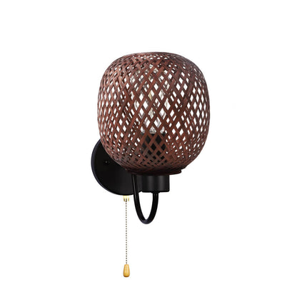 Chinese Iron Bamboo Woven Cage 1-Light Wall Sconce Lamp