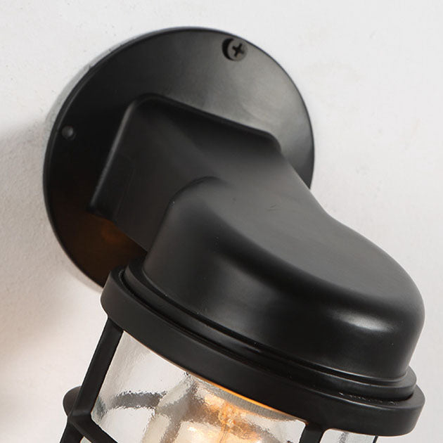 Colonial Cylinder Iron Glass 1-Light Wall Sconce Lamp