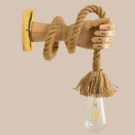 Hand Lamp Arm Hemp Rope Twine 1-Light Wall Sconce Lamp