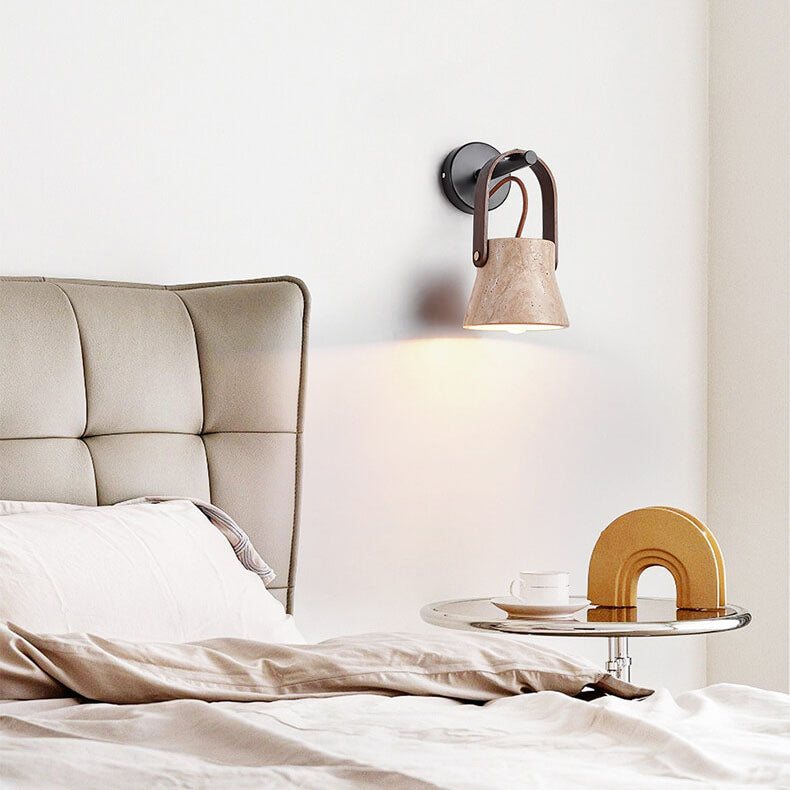 Japanese Yellow Travertine Round 1-Light Wall Sconce Lamp