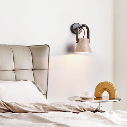 Japanese Yellow Travertine Round 1-Light Wall Sconce Lamp