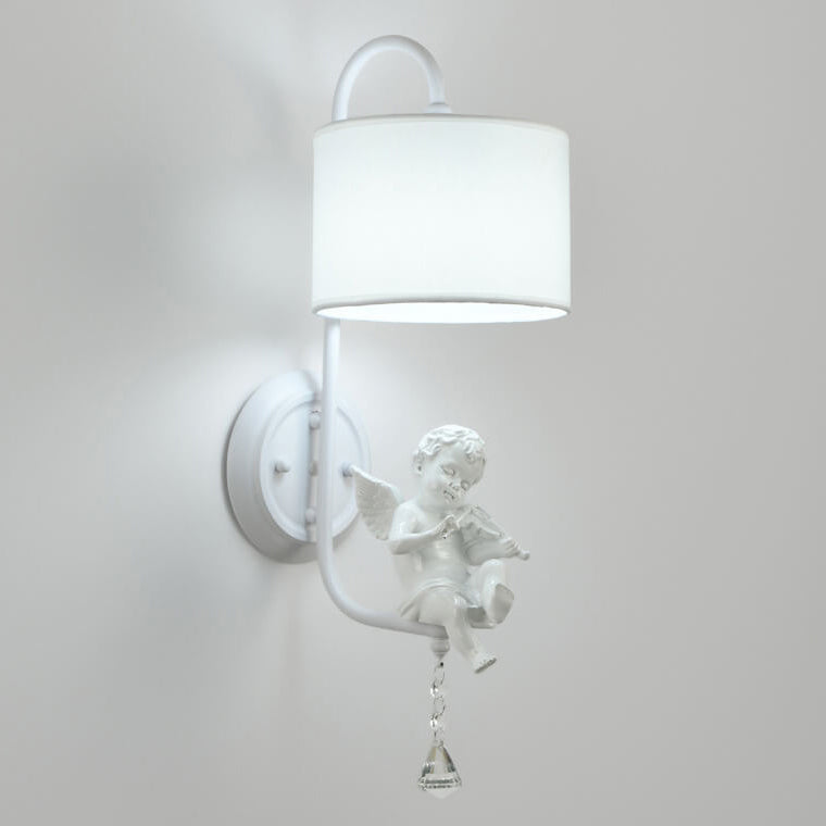 French Iron Crystal Resin Fabric 1-Light Wall Sconce Lamp