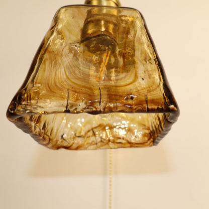 Brass Amber Square Glass Shade 1-Light Wall Sconce Lamp