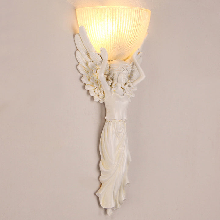 European Resin Glass Angel Statue 1-Light Wall Sconce Lamp