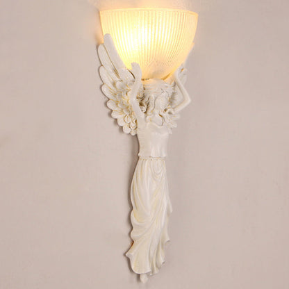 European Resin Glass Angel Statue 1-Light Wall Sconce Lamp