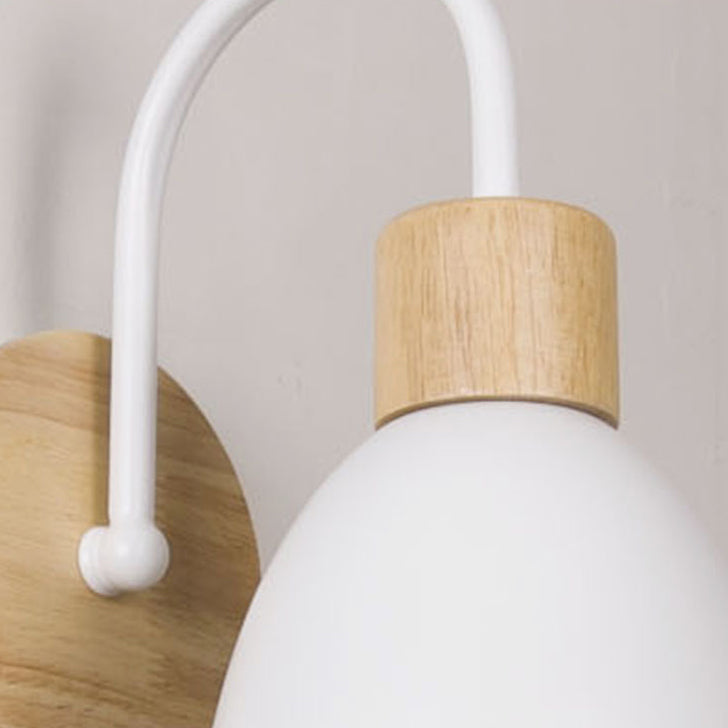 Macaron Pole Round Cup Iron Wood 1-Light Wall Sconce Lamp